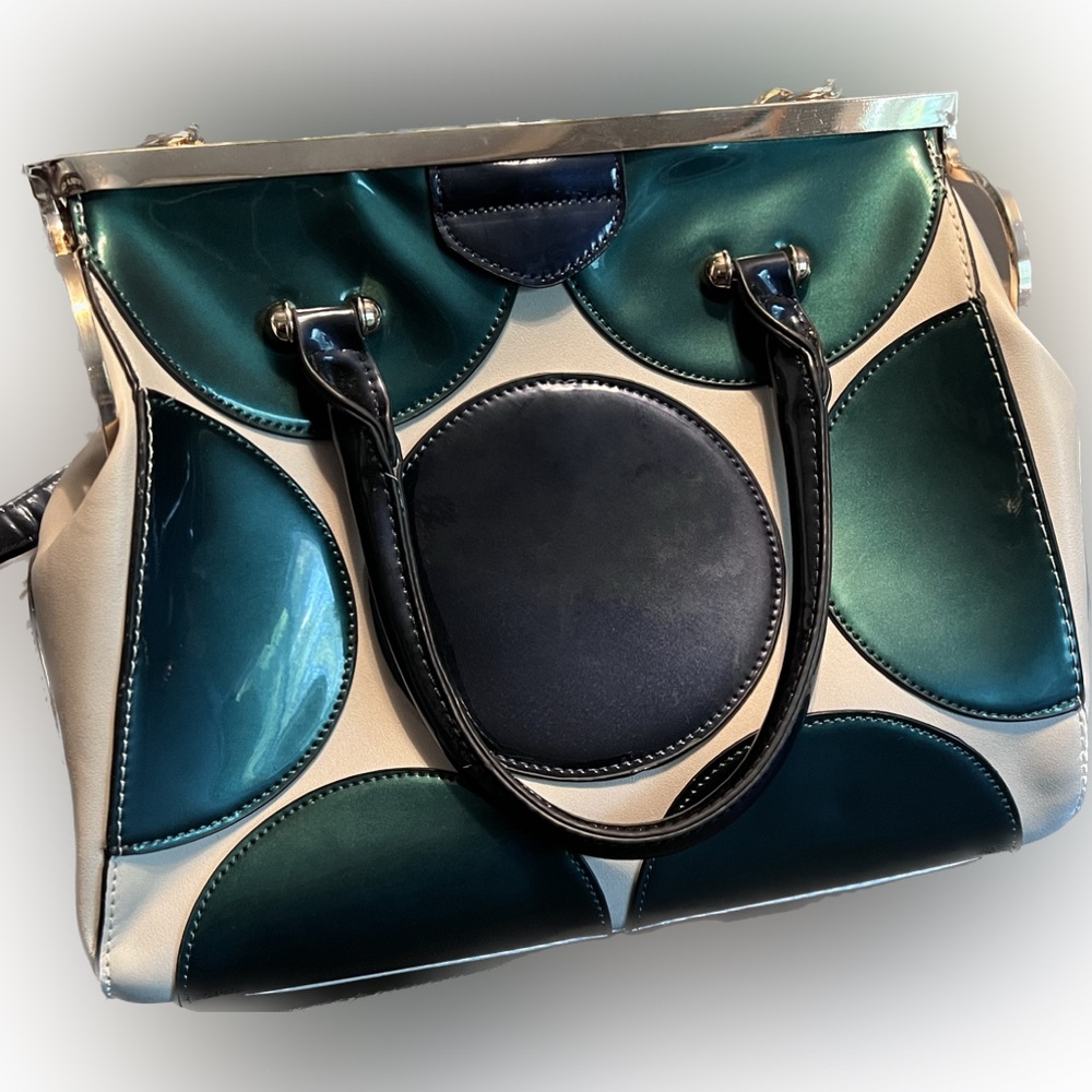 Large BLUE and GREEN POLKA DOT DS Bag.